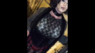 Lexxie Chantilly Halloween Public flashing - Showing dickgirl in the street